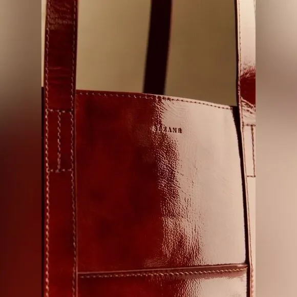 SEZANE Patent Leather Tote Bag In Mahogany - Picture 3 of 17